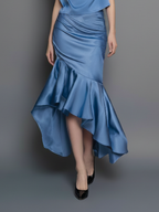 Women's Elegant & Minimalist Satin Cowl-Neck Sleeveless Blouse And Hip-Hugging Fishtail Skirt With Asymmetrical Hem MDZ2845D3Y