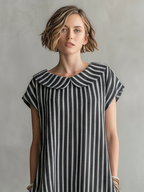 Women's Minimalist Striped Short-Sleeve Straight-Fit Mini Dress With Peter Pan Collar MDZ2999D0Y