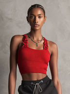 Women's Sporty-Casual Ribbed Knit Tank Top & Drawstring Skort Set MDZ2973D5Y