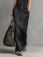Women's Minimalist Satin Crew Neck Sleeveless Drawstring Maxi Dress MDZ2995D5Y
