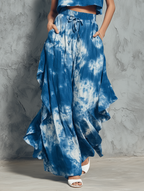Women's Minimalist Tie-Dye Print Sleeveless Blouse & Ruffled Wide-Leg Pants Set MDZ2917D2Y