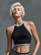 Women's Athleisure Ribbed Knit Sleeveless Tank Top & Drawstring Striped Maxi Skirt Set MDZ2912D4Y