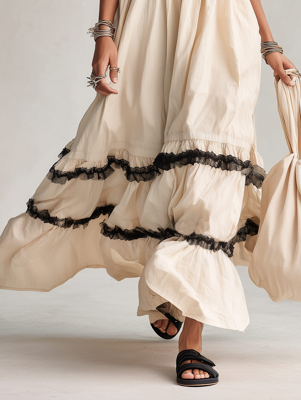 Women's Minimalist Linen-Blend Halter V-Neck Maxi Dress With Lace Trim And Cinched Waist MDZ2937D5Y