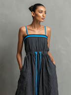 Women's Minimalist Striped Color-Block Jumpsuit — Spaghetti Strap, Square Neck, Drawstring, And Balloon Pants MDZ2991D2Y