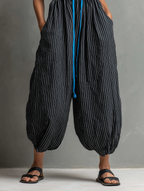 Women's Minimalist Striped Color-Block Jumpsuit — Spaghetti Strap, Square Neck, Drawstring, And Balloon Pants MDZ2991D2Y