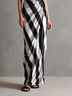 Women's Minimalist Satin Striped Print Asymmetrical Spaghetti Strap Maxi Dress MDZ2911D2Y