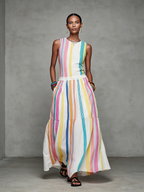 Women's Casual Colorful Woven Sleeveless Maxi Dress With Round Neck MDZ2995D0LXY