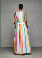 Women's Casual Colorful Woven Sleeveless Maxi Dress With Round Neck MDZ2995D0LXY